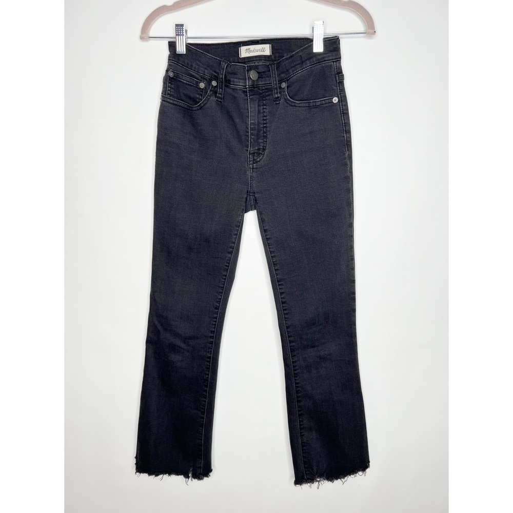 Madewell Cali Demi Boot Jeans Berkeley Black High Rise Frayed Hem Size 24